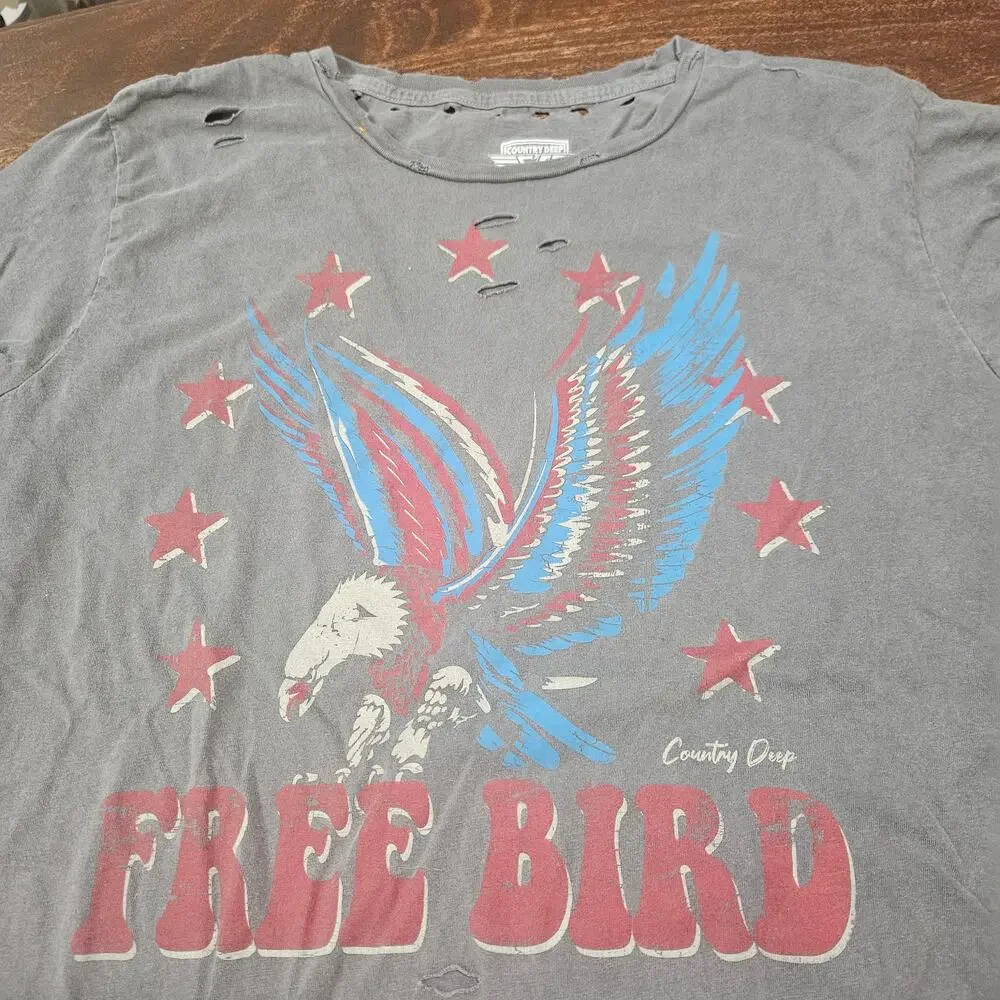 Country Deep Free Bird Distressed T Shirt Vintage Mens Large Fits Small Medium - Picture 2 of 5
